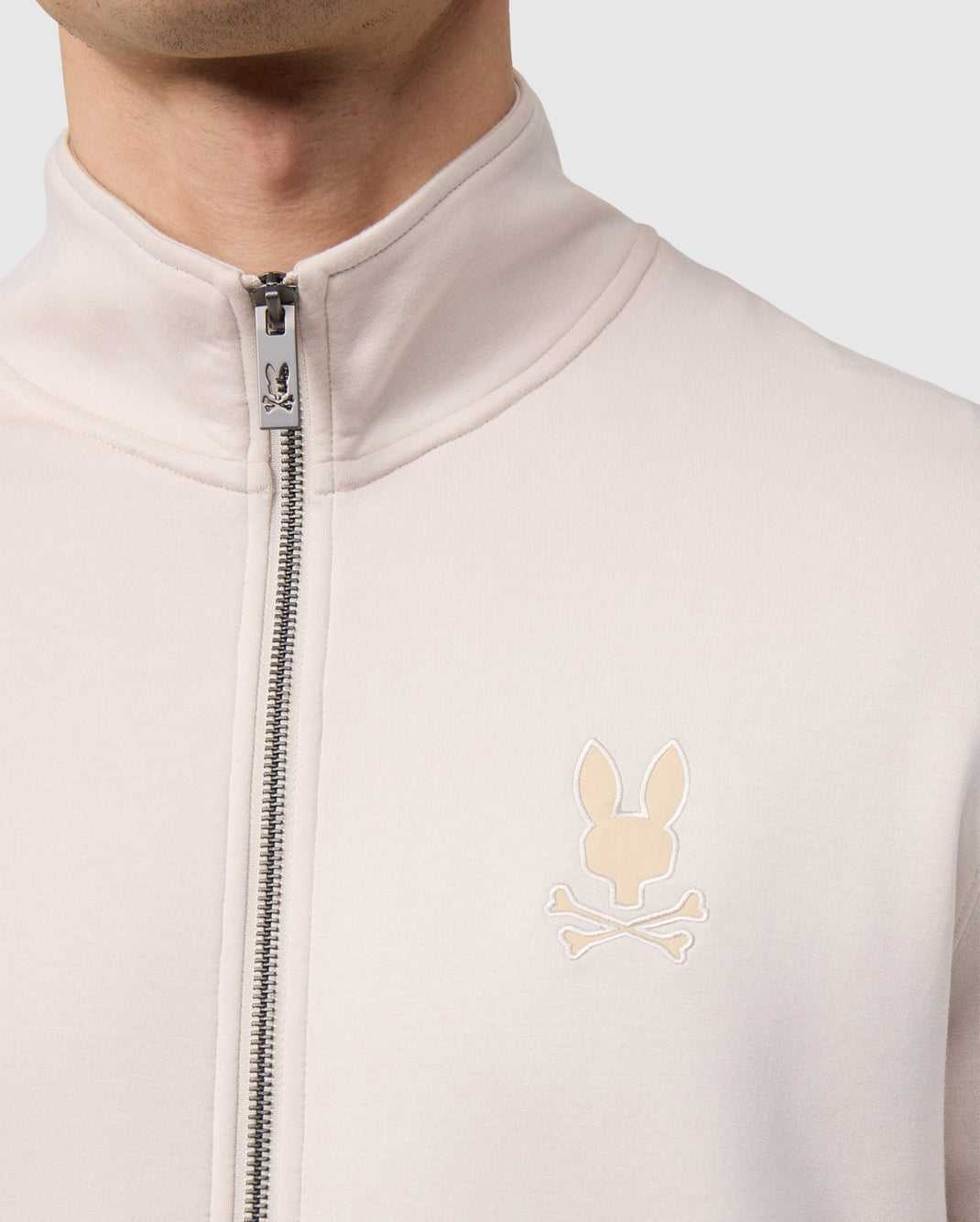 Sweat a Capuche Psycho Bunny Lyons High Collar Full Zip Beige Homme | XGG-46488652